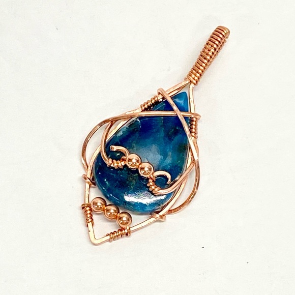 HANDMADE Apatite and Bare Copper Hand Wrapped Statement Pendant, Gift for Her - Picture 3 of 10